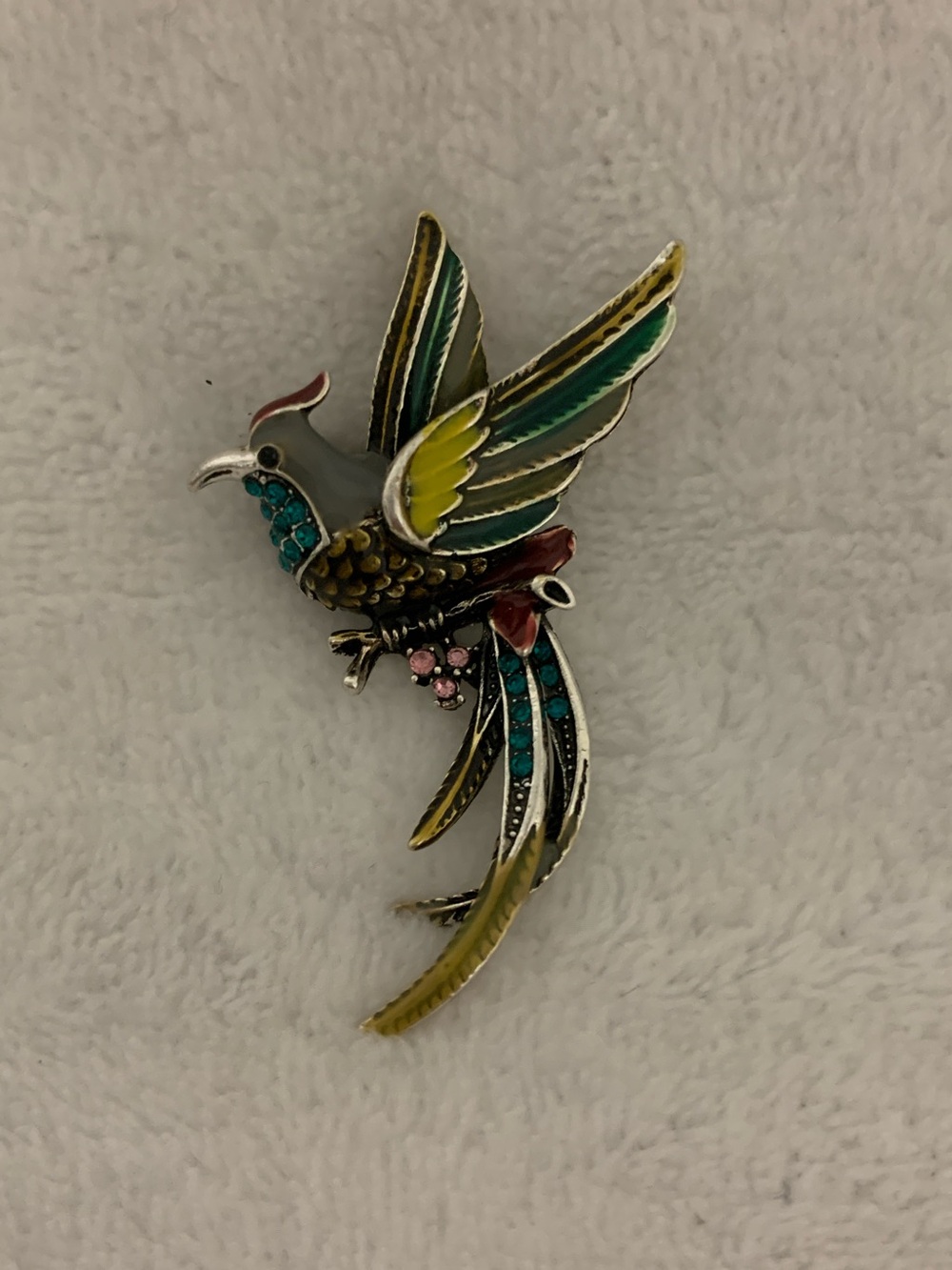 Colorful Enamel Bird Brooch & Pendant - Green, Yellow & Teal Accent